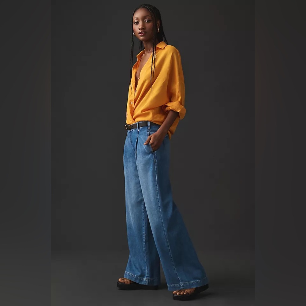 Pilcro pleated cuffed wide leg jeans